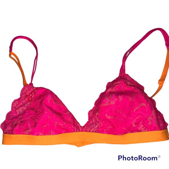 PINK Other - PINK Lace Triangle bralette neon pink and orange Size Small